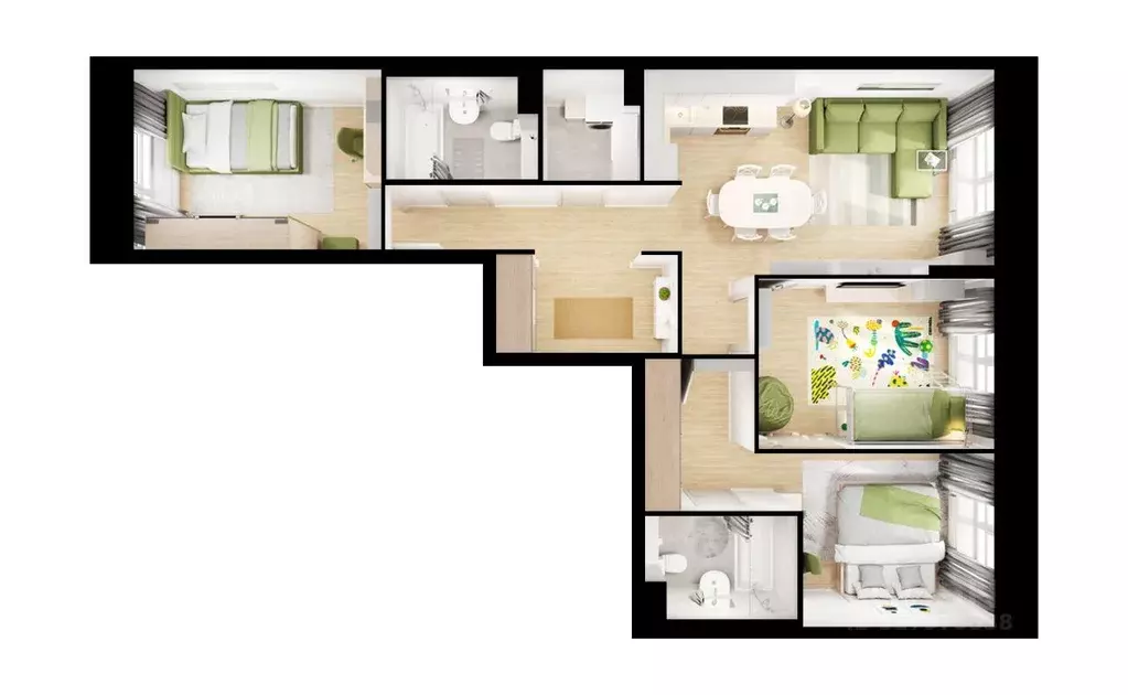 Квартира, 3 комнаты, 79.3 м - Фото 2