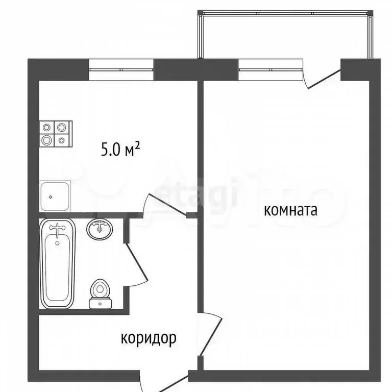 1-к. квартира, 29,8 м, 3/5 эт. - Фото 0