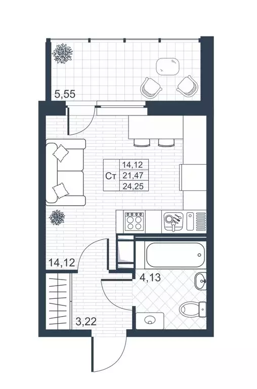 Квартира-студия: Коммунар, Ново-Антропшинская улица, 5к2 (21.2 м) - Фото 1