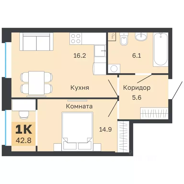 1-к кв. Пермский край, Пермь Парковый просп., 24 (42.8 м) - Фото 1