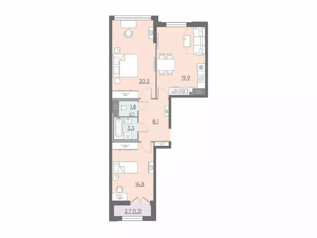 2-комнатная квартира: Санкт-Петербург, улица Дыбенко, 3 (69 м) - Фото 1