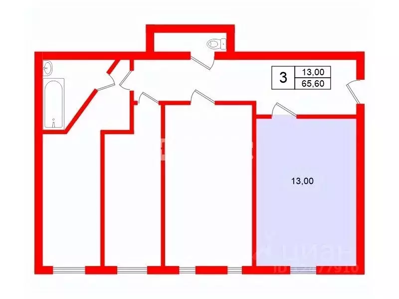 Комната Санкт-Петербург 15-я Васильевского острова линия, 62 (13.0 м) - Фото 2