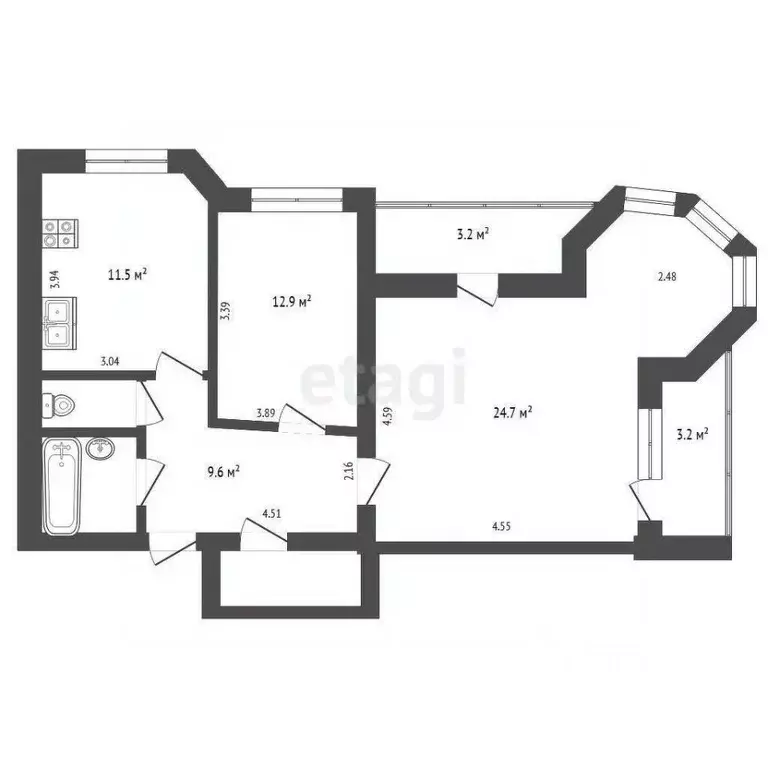 2-к кв. Калужская область, Калуга ул. Суворова, 7к1 (70.0 м) - Фото 2