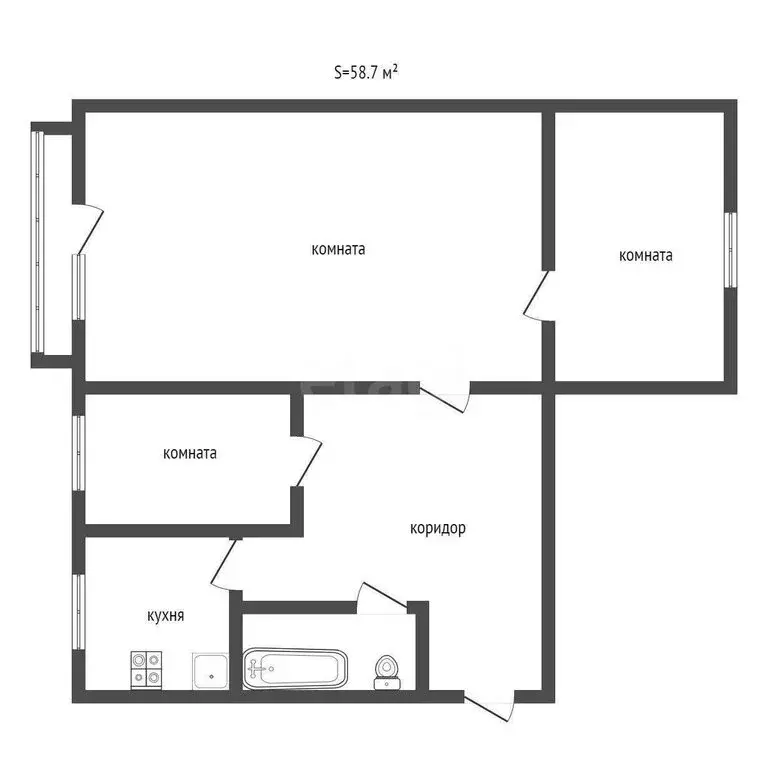 3-комнатная квартира: Бакал, улица Пугачёва, 4 (58.4 м) - Фото 1
