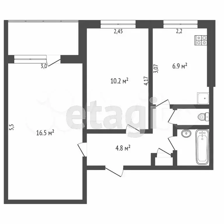 2-к. квартира, 42 м, 7/9 эт. - Фото 0