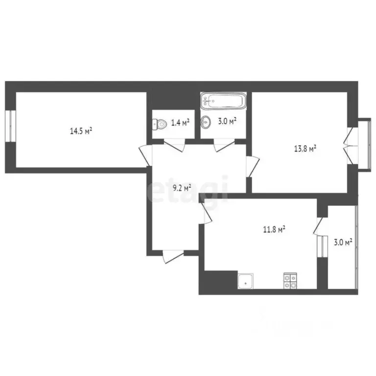 2-к кв. Ростовская область, Ростов-на-Дону ул. Еременко, 56/1 (54.0 м) - Фото 0