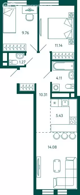2-комнатная квартира: Уфа, жилой район Зелёная Роща, жилой комплекс ... - Фото 0