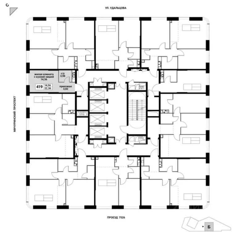 Студия Москва Инноватор жилой комплекс, кБ (22.36 м) - Фото 1