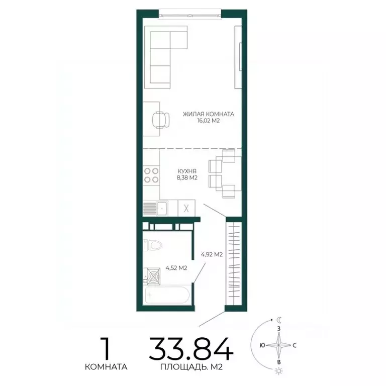 1-к кв. Пензенская область, Пенза ул. Чаадаева, 60Б/2 (33.84 м) - Фото 0