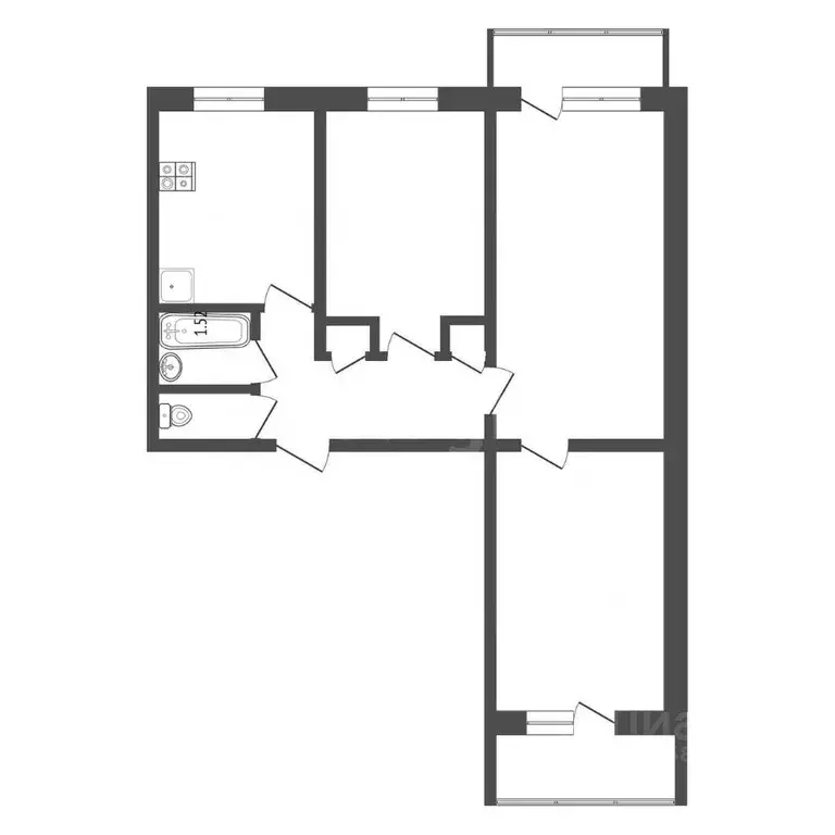 3-к кв. Кемеровская область, Новокузнецк просп. Архитекторов, 24 (60.4 ... - Фото 2