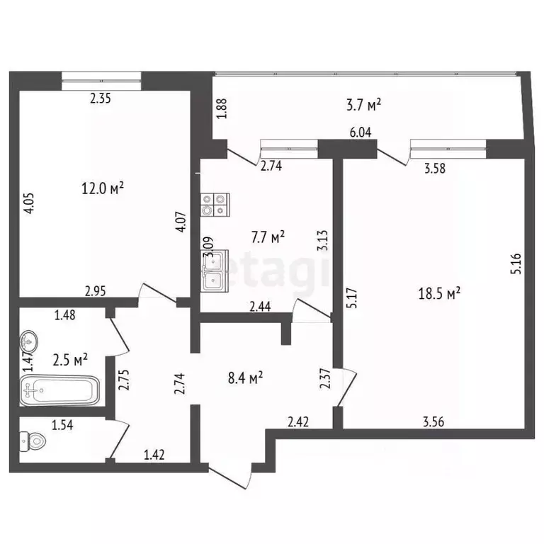 2-к кв. Башкортостан, Стерлитамак Коммунистическая ул., 96 (54.1 м) - Фото 1