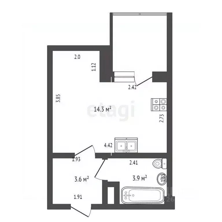 Студия Севастополь ш. Фиолентовское, 134к3 (21.8 м) - Фото 2