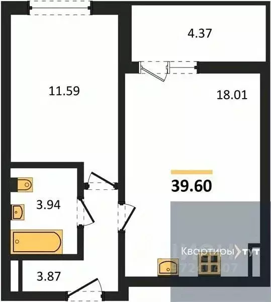 1-к кв. Воронежская область, Воронеж Краснознаменная ул., 72 (39.6 м) - Фото 0