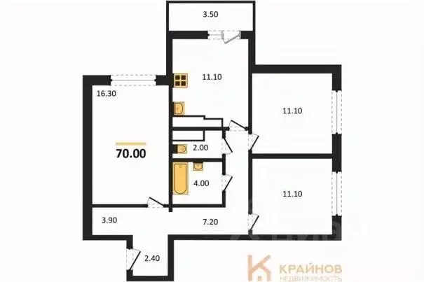 3-к кв. Воронежская область, Воронеж Московский просп., 179/14 (70.0 ... - Фото 0