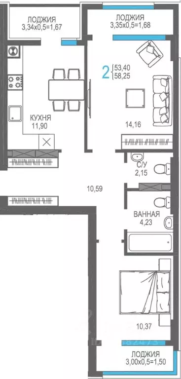 2-к кв. Крым, Алушта На Фонтанке жилой комплекс (58.25 м) - Фото 1
