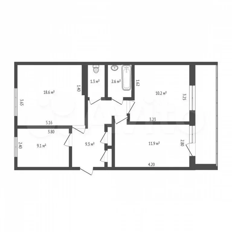 3-к. квартира, 64,4 м, 3/5 эт. - Фото 0