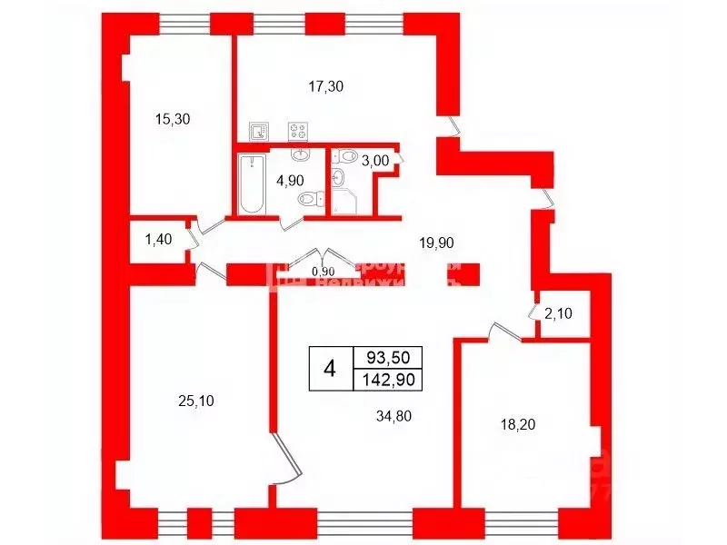 4-к кв. Санкт-Петербург Каменноостровский просп., 65 (142.9 м) - Фото 2