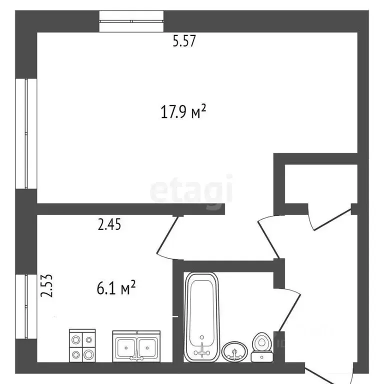 1-к кв. Калужская область, Калуга ул. Суворова, 153к4 (33.0 м) - Фото 2