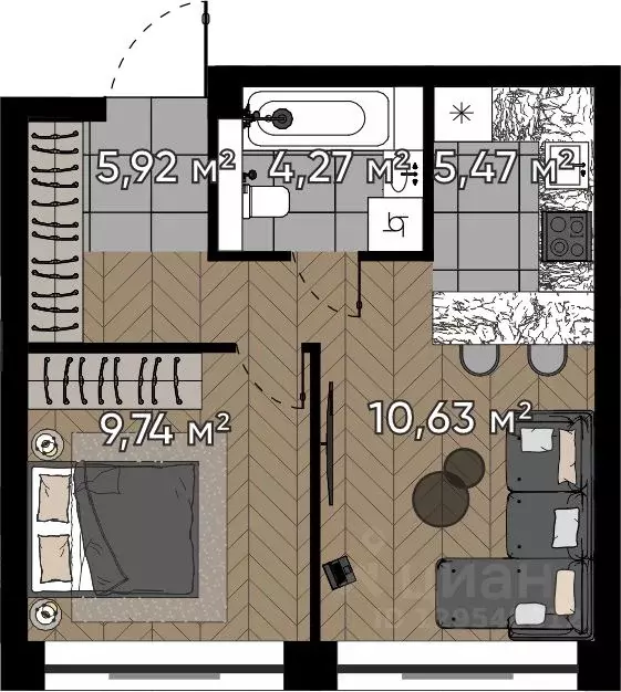 2-к кв. Москва ул. Берзарина, 37 (36.03 м) - Фото 0