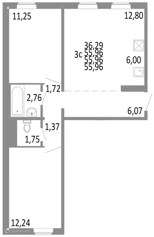 Продаётся 3-к квартира, 55.96 м - Фото 0
