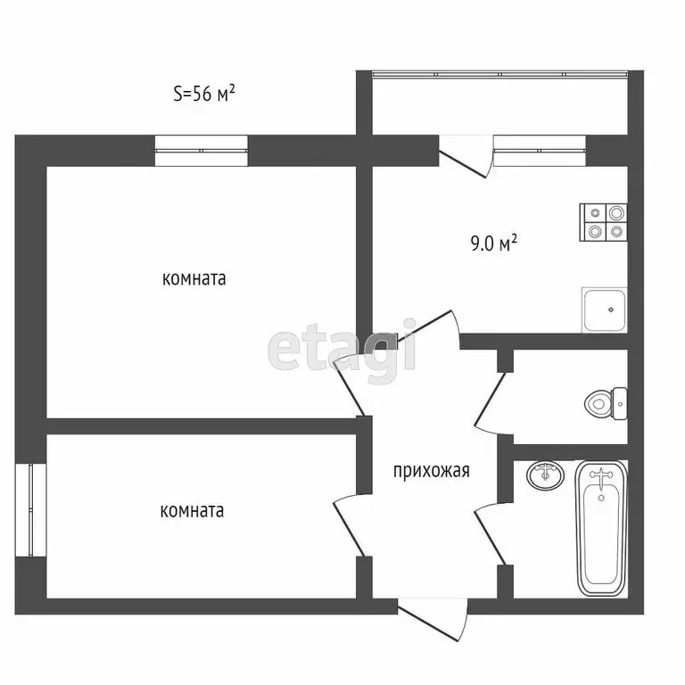 2-комнатная квартира: Тобольск, 15-й микрорайон, 39 (51.7 м) - Фото 0