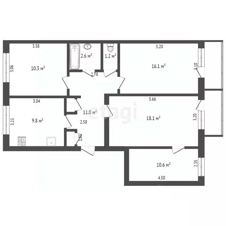 4-к кв. Забайкальский край, Чита Июньская ул., 8 (80.9 м) - Фото 1