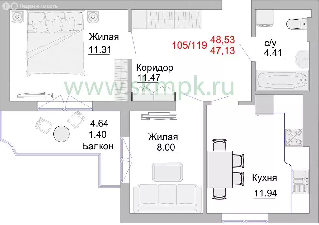 2-комнатная квартира: Пионерский, Портовая улица, 5 (52.7 м) - Фото 0