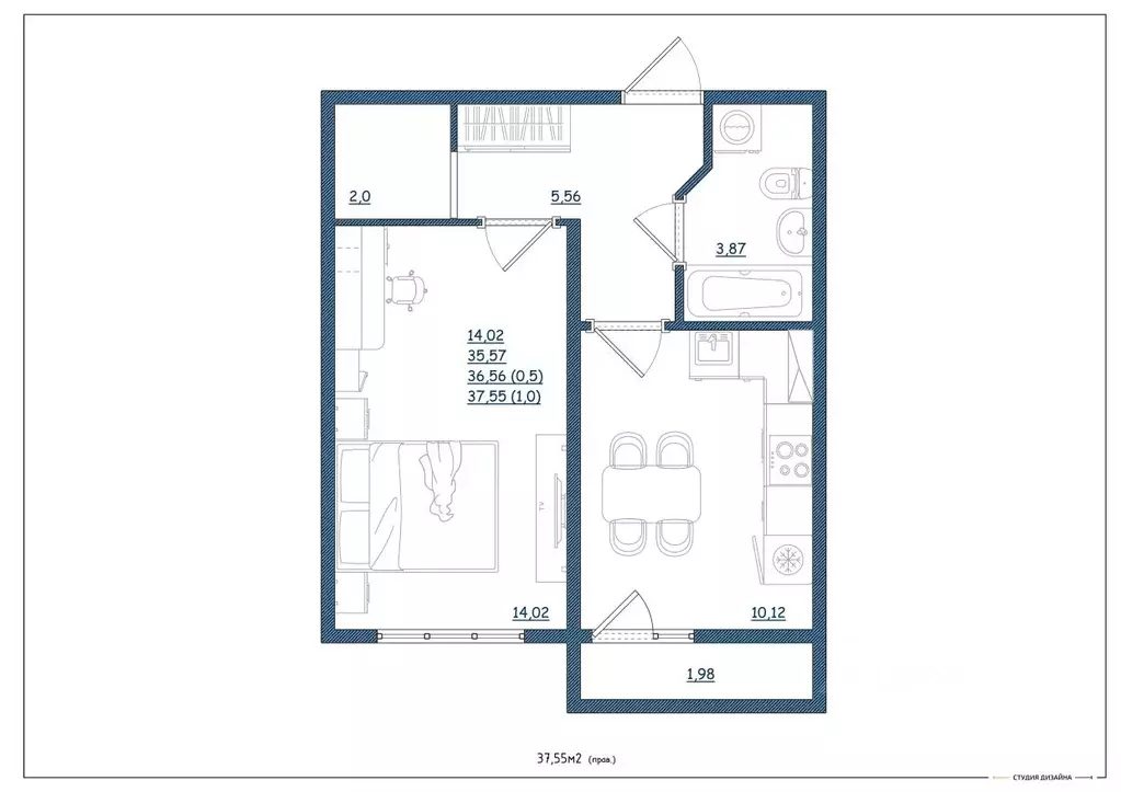 1-к кв. Тверская область, Тверь Новочеркасская ул., 48 (37.55 м) - Фото 1