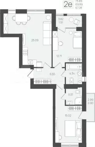2-к. квартира, 73,9 м, 3/5 эт. - Фото 1