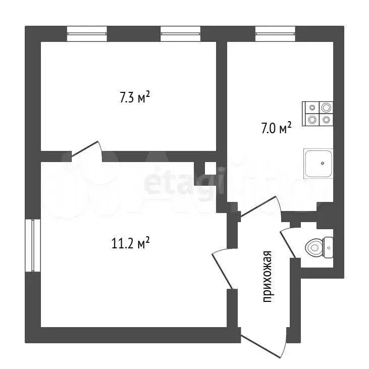 2-к. квартира, 30,6 м, 1/2 эт. - Фото 0