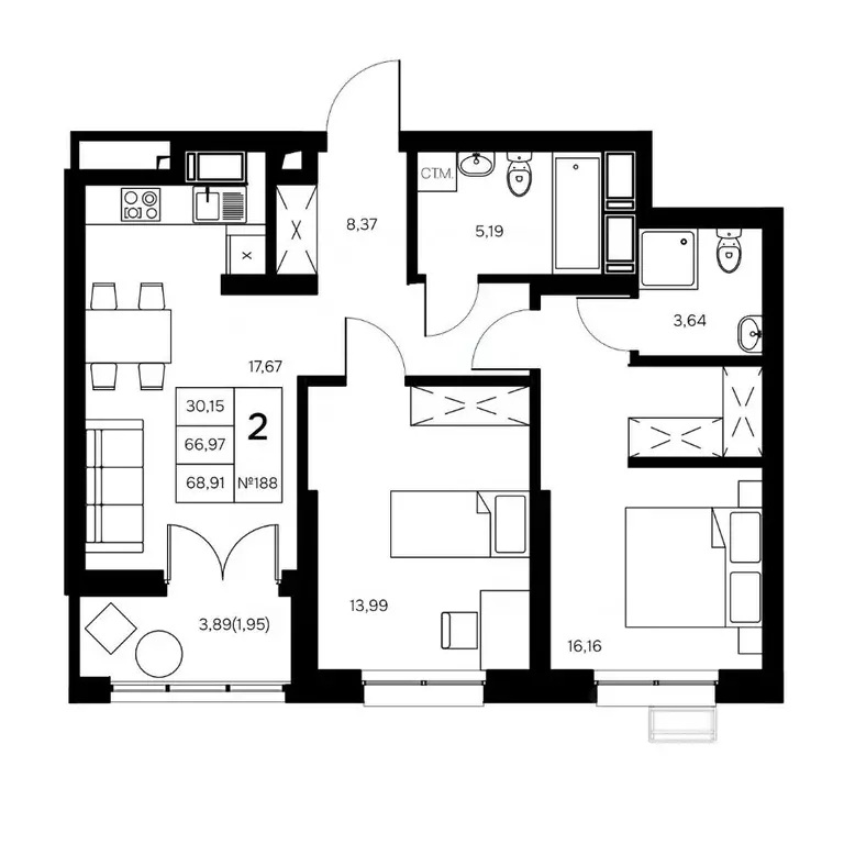 2-к кв. Калужская область, Обнинск Заовражье жилрайон, Новый город ... - Фото 0