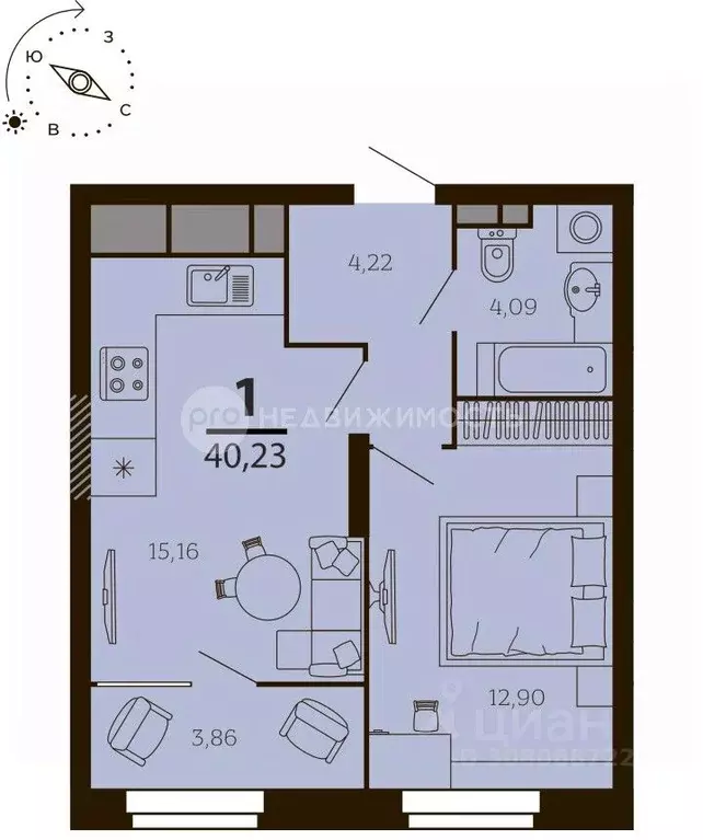 1-к кв. Рязанская область, Рязань ул. Есенина, 26 (38.3 м) - Фото 0