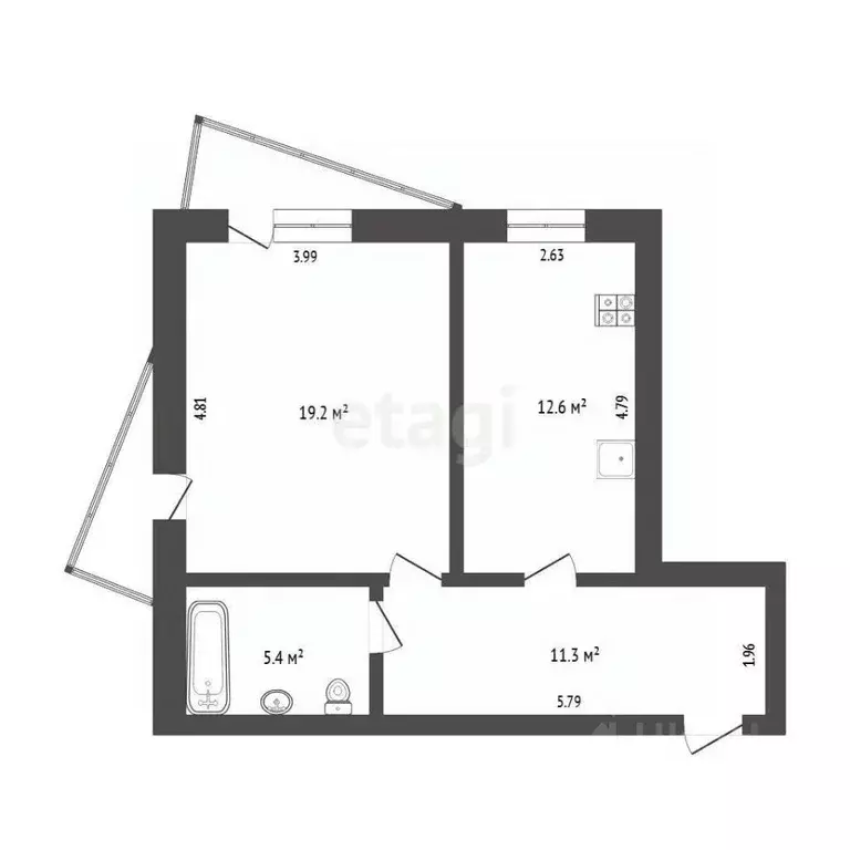 1-к кв. Тюменская область, Тюмень ул. Клары Цеткин, 61к2 (48.5 м) - Фото 1