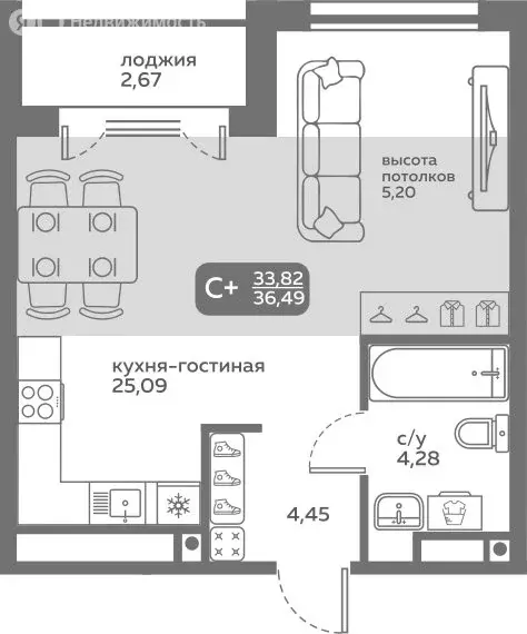Квартира-студия: Тюмень, Заполярная улица, 9 (33.82 м) - Фото 0