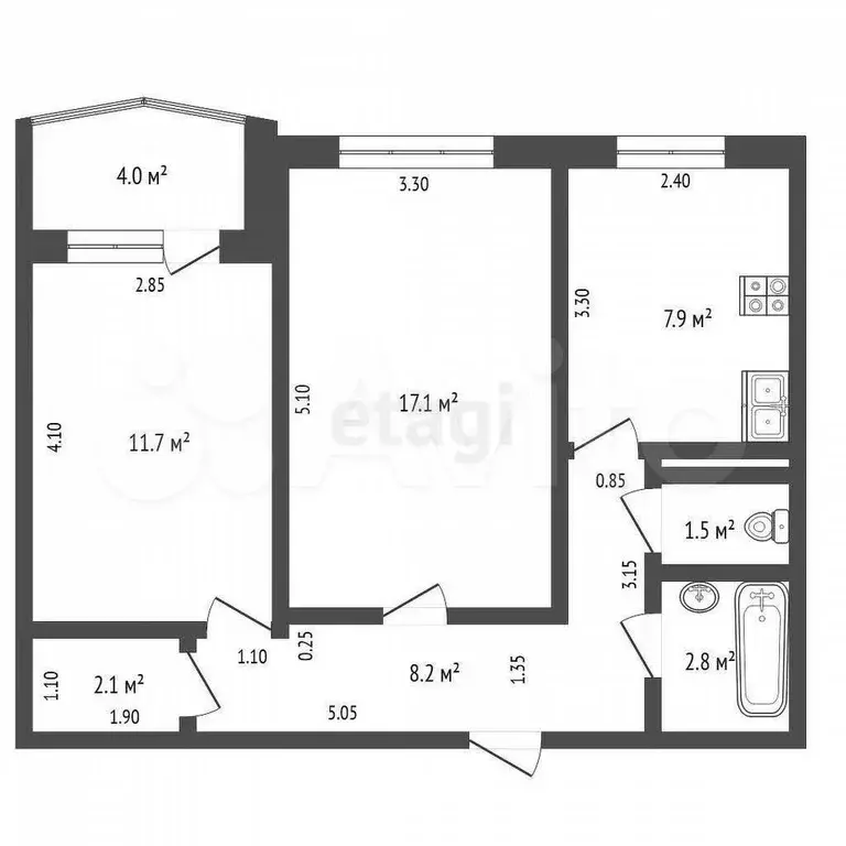 2-к. квартира, 53 м, 8/10 эт. - Фото 0