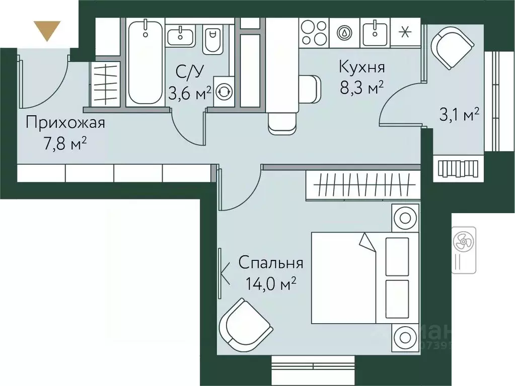 1-к кв. Волгоградская область, Волгоград Новосибирская ул., 74с1 (36.8 ... - Фото 0