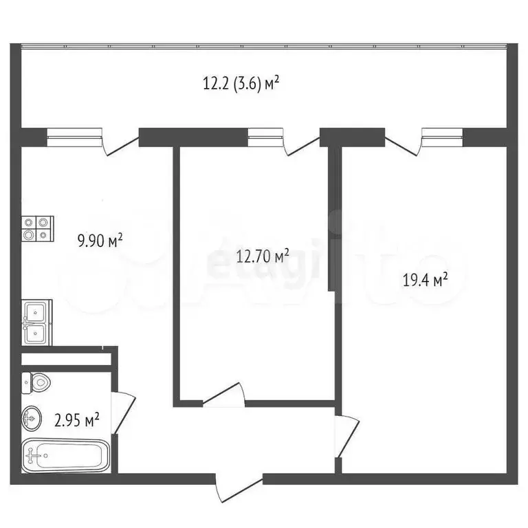 2-к. квартира, 49,6 м, 12/18 эт. - Фото 1