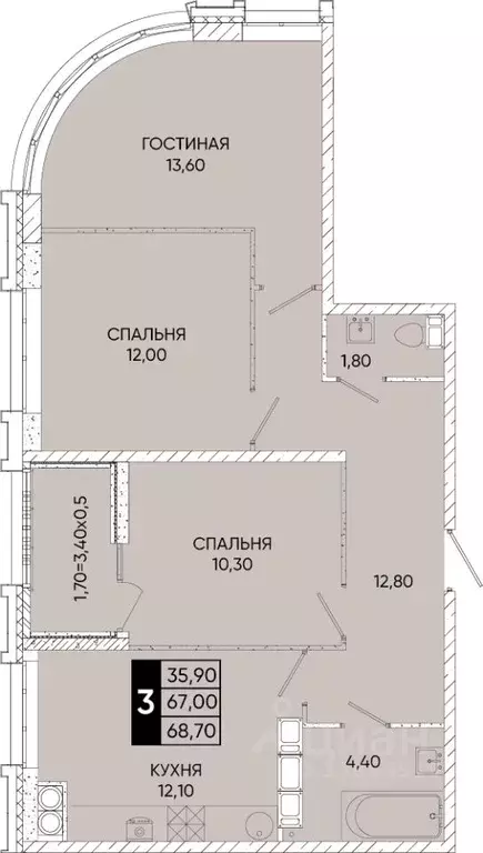 3-к кв. Ростовская область, Ростов-на-Дону Левобережная ул., 6/1с2 ... - Фото 1