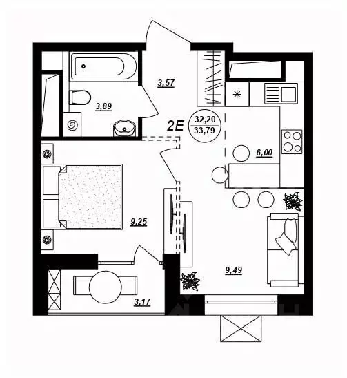 2-к кв. Хабаровский край, Хабаровск ул. Демьяна Бедного (33.79 м) - Фото 1