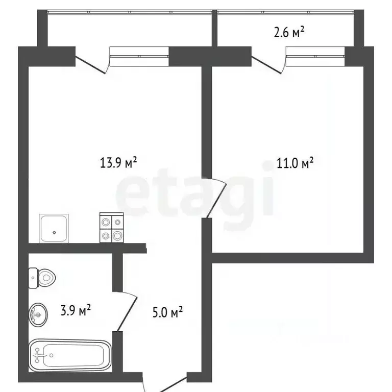 1-к кв. Тюменская область, Тюмень ул. Василия Малкова, 12 (32.0 м) - Фото 2