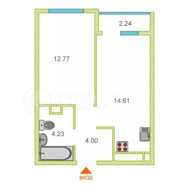 1-комнатная квартира: Тюмень, улица Парада Победы, 9 (35.5 м) - Фото 0