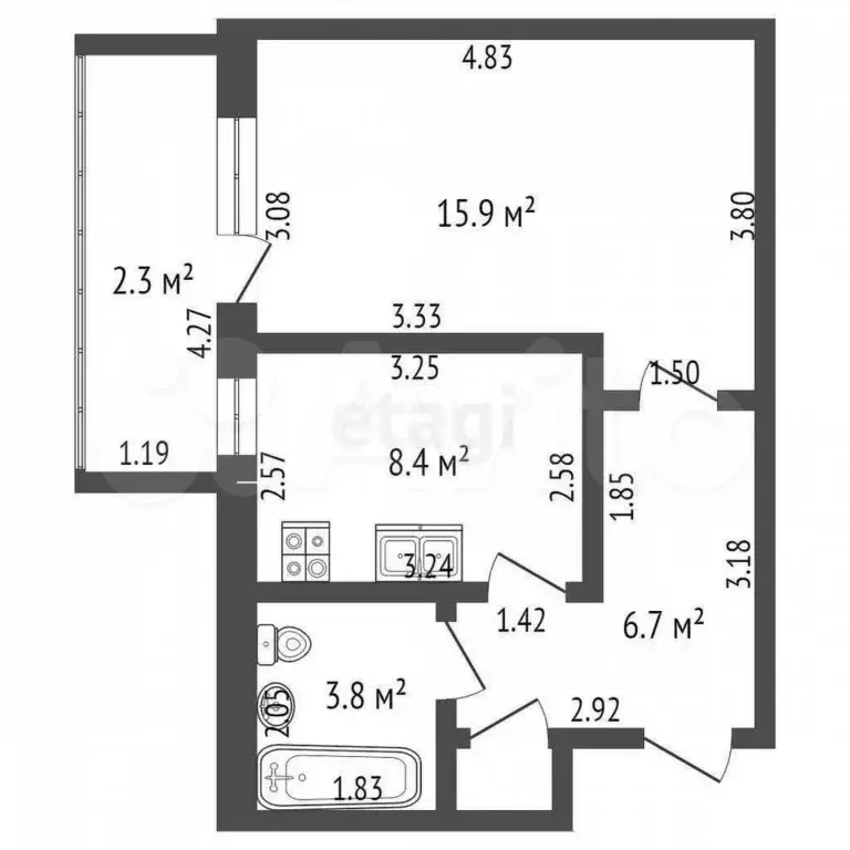 1-к. квартира, 35,4 м, 6/9 эт. - Фото 1
