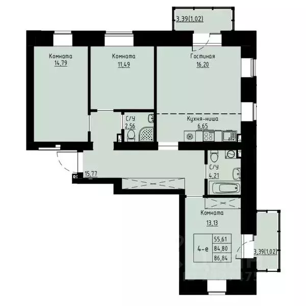 4-к кв. Красноярский край, Красноярск ул. Елены Стасовой, 82 (84.9 м) - Фото 1