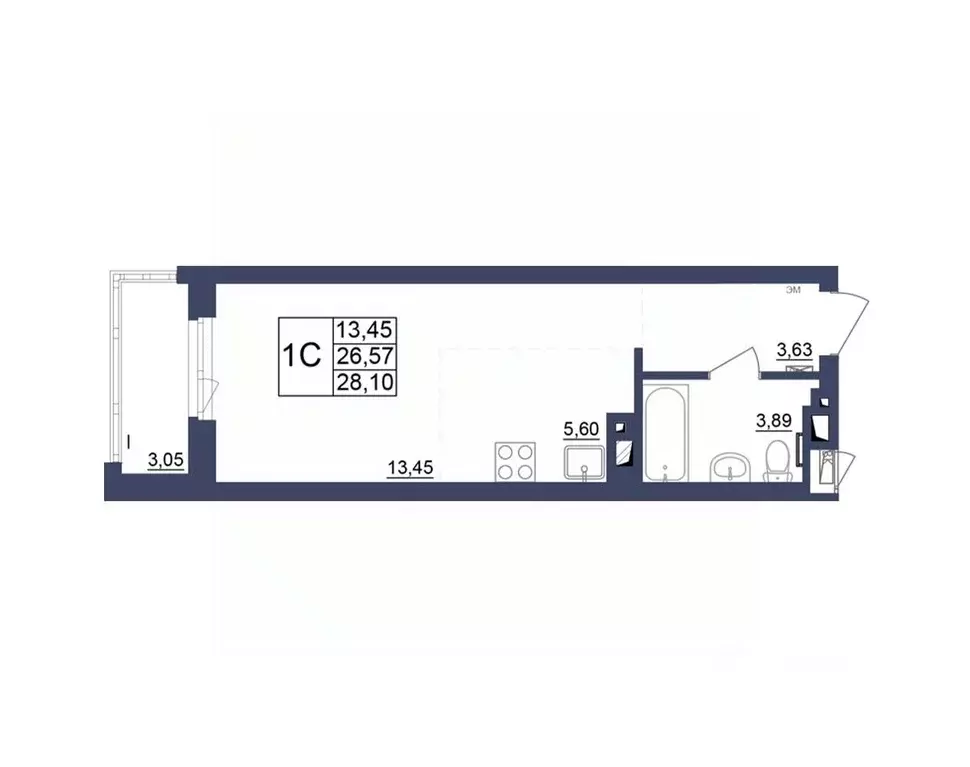 Студия Башкортостан, Уфа Космос жилой комплекс, лит1 (28.28 м) - Фото 1