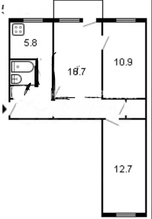 3-к. квартира, 56,1 м, 3/4 эт. - Фото 0