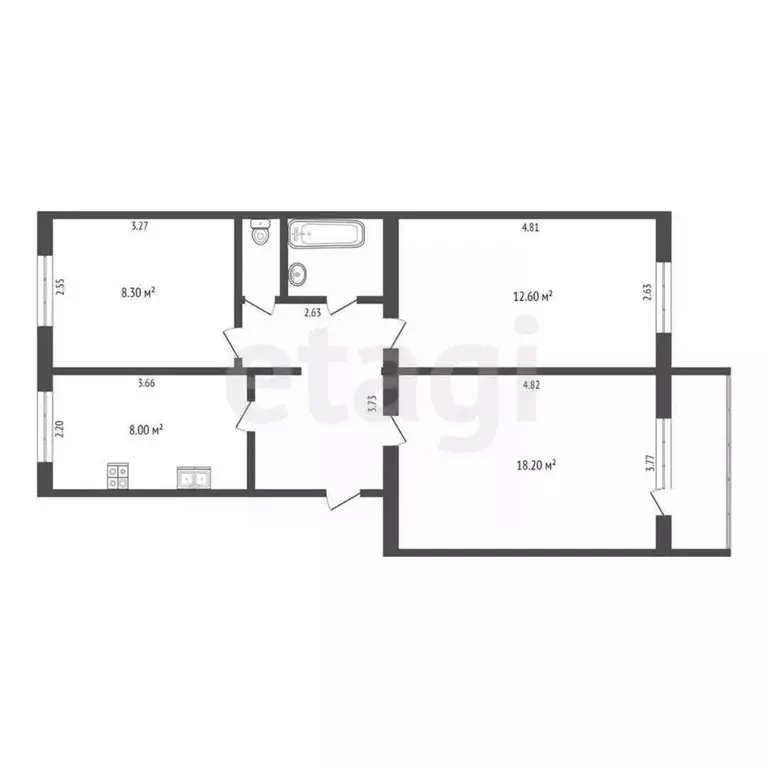 3-к кв. Тюменская область, Тюмень Полевая ул., 25 (56.7 м) - Фото 2