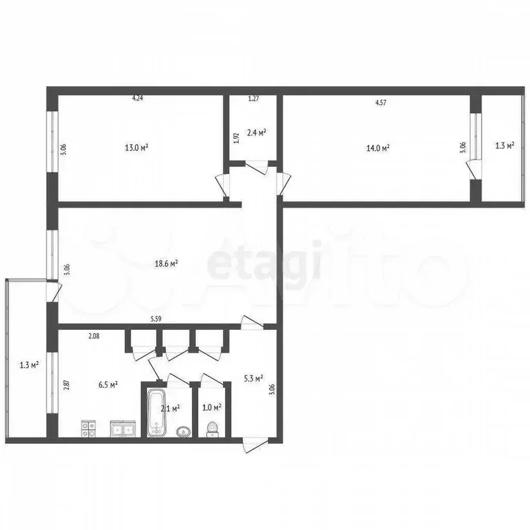 3-к. квартира, 64 м, 8/9 эт. - Фото 0