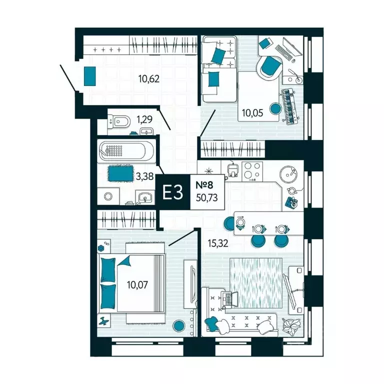 2-к кв. Тульская область, Тула ул. Чмутова, 158Д (50.73 м) - Фото 1