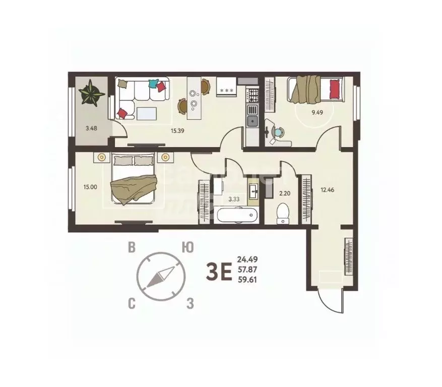 2-к кв. Липецкая область, Липецк ул. Механизаторов (59.61 м) - Фото 2