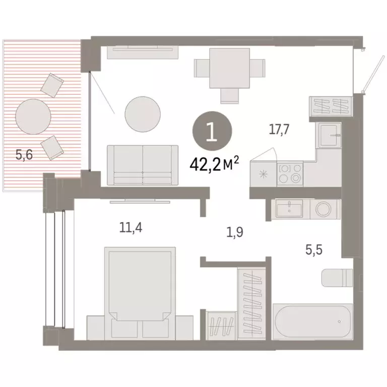 2-комнатная квартира: Тюмень, улица Муравленко, 9к1 (42.15 м) - Фото 1